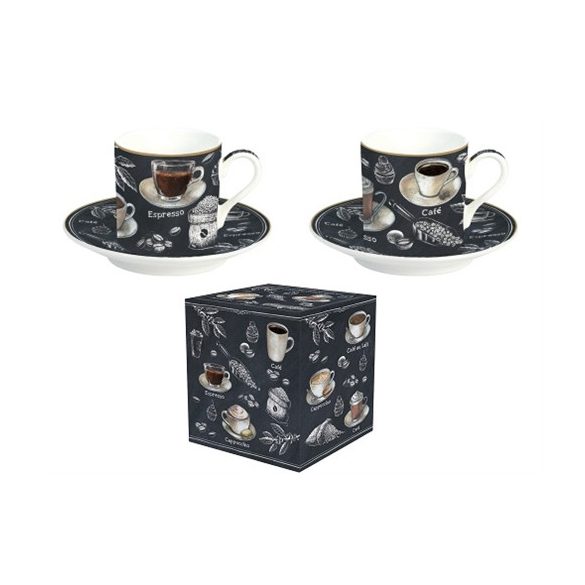 R2S.211BRST Porcelán eszpresszócsésze+alj 75ml, 2 személyes, dobozban, Barista