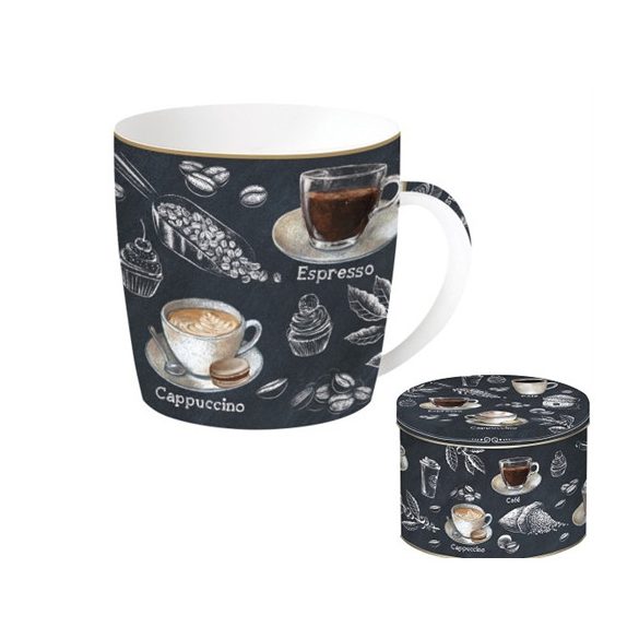 R2S.217BRST Porcelánbögre 350ml, fémdobozban, Barista