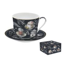   R2S.1454BRST Porcelán reggelizőcsésze+alj 400ml, dobozban, Barista