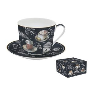 R2S.1454BRST Porcelán reggelizőcsésze+alj 400ml, dobozban, Barista