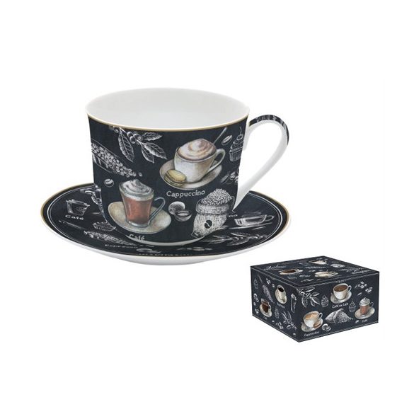 R2S.1454BRST Porcelán reggelizőcsésze+alj 400ml, dobozban, Barista