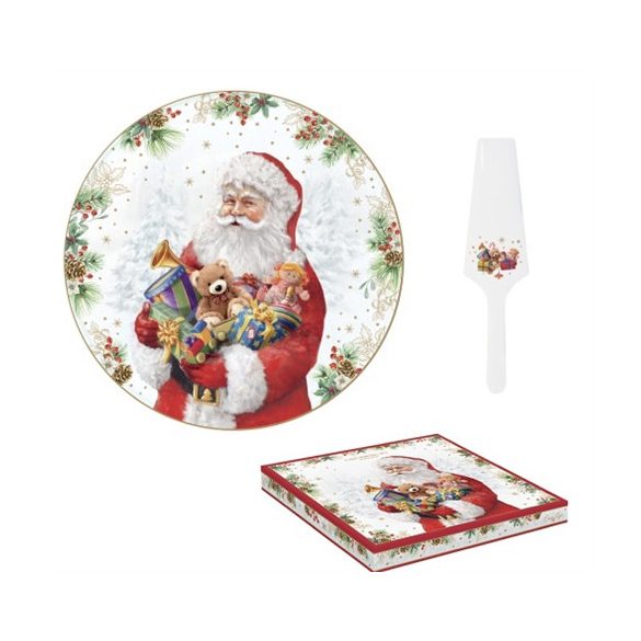 R2S.1112SANC Porcelán tortatál lapáttal, 32cm, dobozban, Santa Is Coming