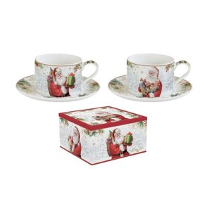 R2S.1495SANC Porceláncsésze+alj 240ml, 2 személyes, dobozban, Santa Is Coming