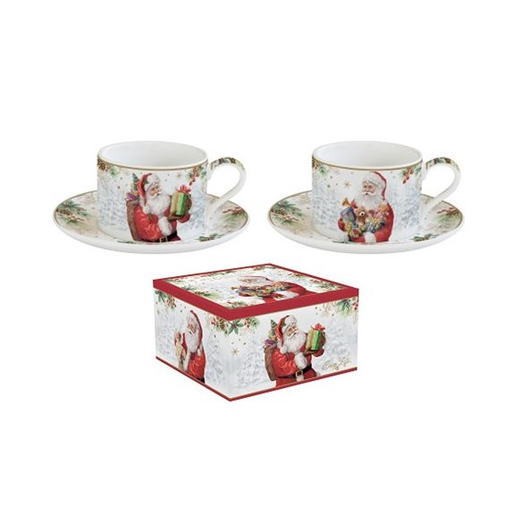 R2S.1495SANC Porceláncsésze+alj 240ml, 2 személyes, dobozban, Santa Is Coming