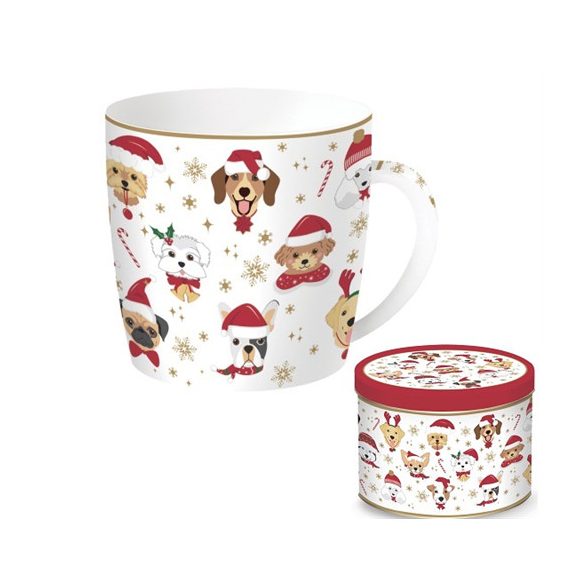 R2S.217CHFD Porcelánbögre 350ml,fémdobozban, Christmas Friends Dogs