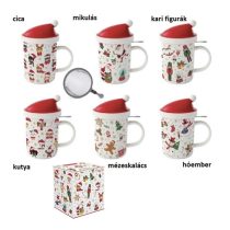   R2S.1345CRFR Porcelánbögre 370ml, tetővel, fémszűrővel,dobozban, Christmas Friends