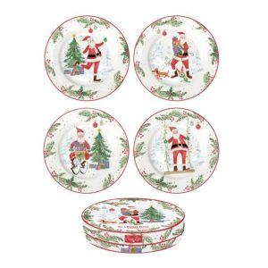 R2S.924JOYF Porcelán desszerttányérszett 4db-os, 19cm, dobozban, Joyful Santa