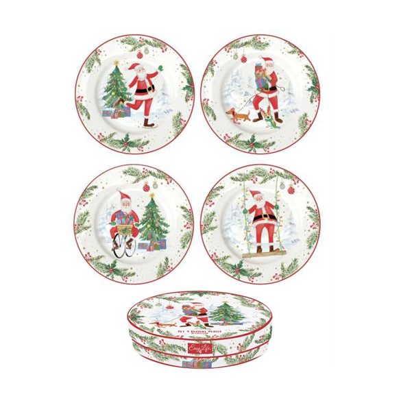 R2S.924JOYF Porcelán desszerttányérszett 4db-os, 19cm, dobozban, Joyful Santa