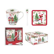   R2S.1045JOYF Porcelánbögre 350ml kanállal, parafa poháralátéttel, dobozban, Joyful Santa