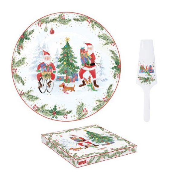 R2S.1112JOYF Porcelán tortatál lapáttal, 32cm, dobozba, Joyful Santa