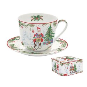 R2S.1454JOYF Porcelán reggelizőcsésze+alj 400ml, dobozban, Joyful Santa