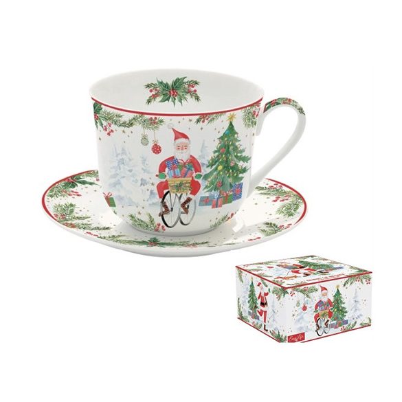 R2S.1454JOYF Porcelán reggelizőcsésze+alj 400ml, dobozban, Joyful Santa