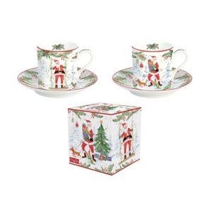 R2S.211JOYF Porcelán eszpresszócsésze+alj 75ml, 2 személyes, dobozban, Joyful Santa