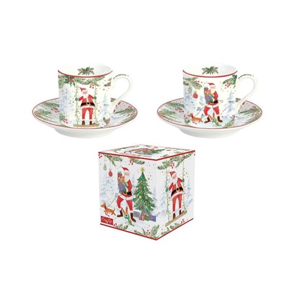 R2S.211JOYF Porcelán eszpresszócsésze+alj 75ml, 2 személyes, dobozban, Joyful Santa