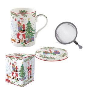 R2S.105JOYF Porcelán szűrősbögre tetővel, 350ml, dobozban, Joyful Santa