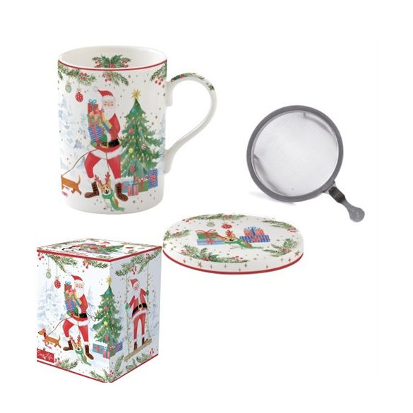 R2S.105JOYF Porcelán szűrősbögre tetővel, 350ml, dobozban, Joyful Santa