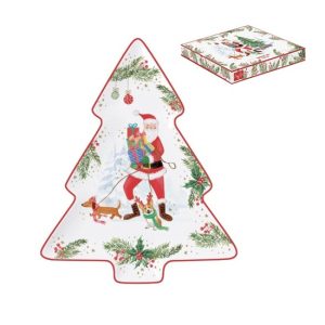 R2S.1481JOYF Porcelán fenyőtálca 20,5x25,5cm, dobozban, Joyful Santa