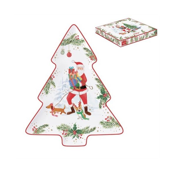 R2S.1481JOYF Porcelán fenyőtálca 20,5x25,5cm, dobozban, Joyful Santa