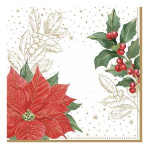 R2S.414POBE Papírszalvéta 33x33cm, Poinsettia & Berries,20db-os