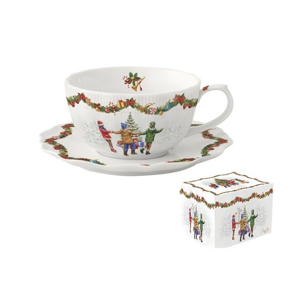 R2S.2781RNDA Porcelán teáscsésze+alj, 300ml, dobozban, Christmas Round Dance