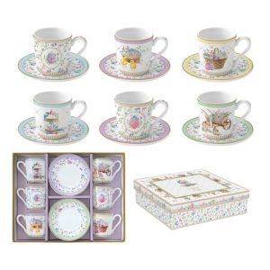 R2S.126SPBL Porcelán eszpresszócsésze+alj 6 személyes, 100ml, dobozban, Coffee Mania, Spring Bloom