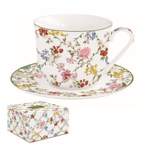 R2S.1182GADR Porcelán reggelizőcsésze+alj 370ml dobozban, Garden Dreams