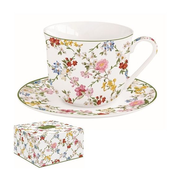 R2S.1182GADR Porcelán reggelizőcsésze+alj 370ml dobozban, Garden Dreams