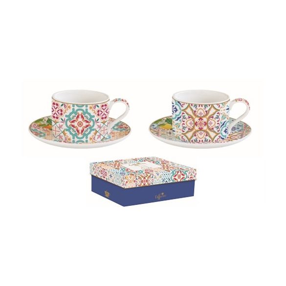 R2S.132SIRA Porceláncsésze+alj 240ml, 2 személyes, dobozban, Coffee Mania, Siracusa