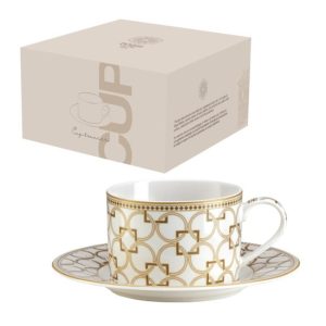 P.M.PM0124DECO Porcelán teáscsésze+alj 220ml dobozban, Déco