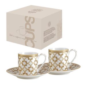 P.M.PM0125DECO Porcelán eszpresszócsésze+alj 80ml, 2 személyes, dobozban, Déco