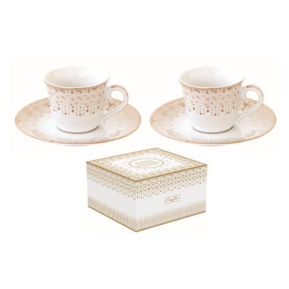 R2S.1107FESV Porcelán eszpresszócsésze+alj 2 személyes, 80ml, dobozban, Festive