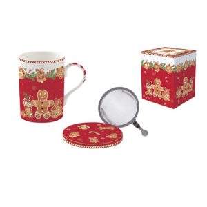 R2S.105FANG Porcelán szűrősbögre tetővel, 350ml, dobozban, Fancy Gingerbread