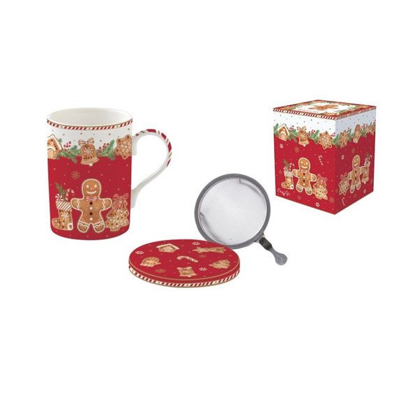 R2S.105FANG Porcelán szűrősbögre tetővel, 350ml, dobozban, Fancy Gingerbread