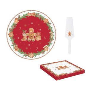 R2S.1112FANG Porcelán tortatál lapáttal, 32cm, dobozban, Fancy Gingerbread