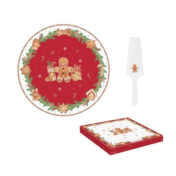 R2S.1112FANG Porcelán tortatál lapáttal, 32cm, dobozban, Fancy Gingerbread