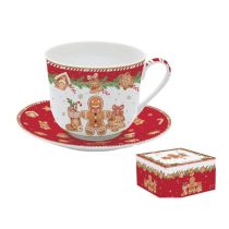   R2S.1454FANG Porcelán reggelizőcsésze+alj, 400ml, dobozban, Fancy Gingerbread