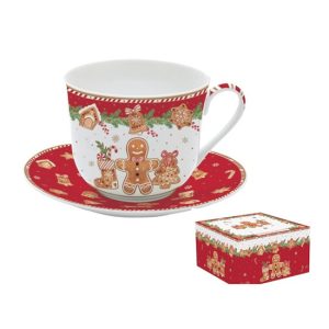 R2S.1454FANG Porcelán reggelizőcsésze+alj, 400ml, dobozban, Fancy Gingerbread