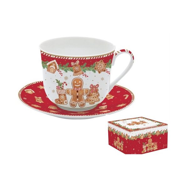 R2S.1454FANG Porcelán reggelizőcsésze+alj, 400ml, dobozban, Fancy Gingerbread