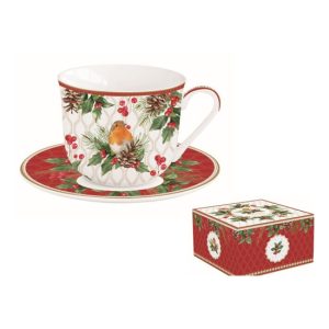 R2S.1182CHBE Porcelán reggelizőcsésze+alj 370ml dobozban, Christmas Berries