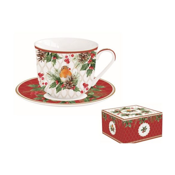 R2S.1182CHBE Porcelán reggelizőcsésze+alj 370ml dobozban, Christmas Berries