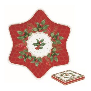 R2S.1484CHBE Porcelán csillagtálca 22,5cm, dobozban, Christmas Berries