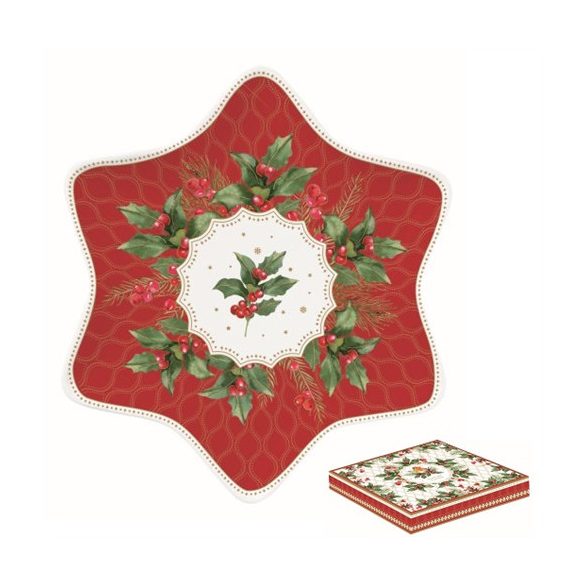 R2S.1484CHBE Porcelán csillagtálca 22,5cm, dobozban, Christmas Berries