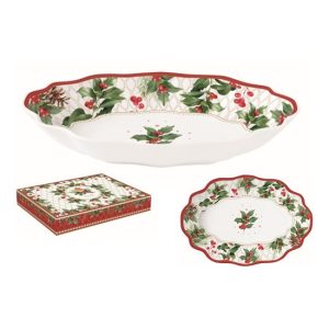 R2S.1487CHBE Porcelán ováltál 24,5x17x4,5cm, dobozban, Christmas Berries