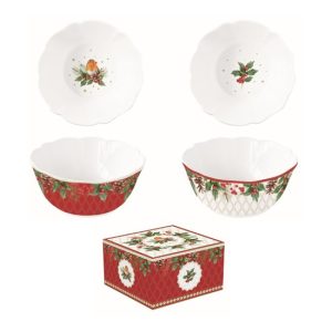 R2S.1490CHBE Porcelán tálkaszett 2 db-os, 14x6cm, dobozban, Christmas Berries