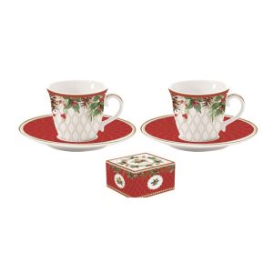 R2S.1175CHBE Porcelán eszpresszócsésze+alj 2 személyes, 80ml, dobozban, Christmas Berries