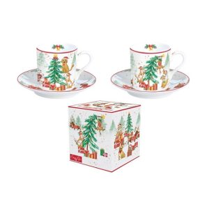 R2S.211CHGA Porcelán eszpresszócsésze+alj 2 személyes 75ml dobozban, Christmas Gang