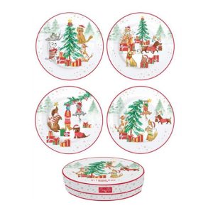 R2S.924CHGA Porcelán desszerttányérszett 4db-os,19cm dobozban, Christmas Gang