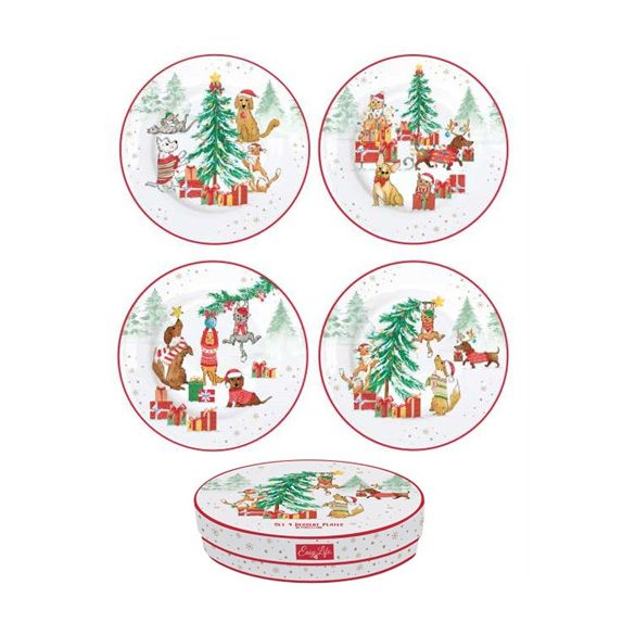 R2S.924CHGA Porcelán desszerttányérszett 4db-os,19cm dobozban, Christmas Gang