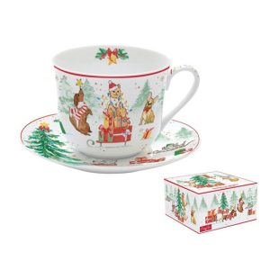 R2S.1454CHGA Porcelán reggelizőcsésze+alj 400ml, dobozban, Christmas Gang