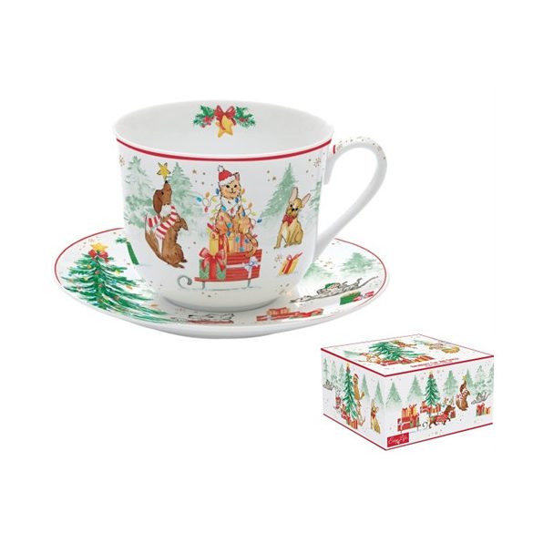 R2S.1454CHGA Porcelán reggelizőcsésze+alj 400ml, dobozban, Christmas Gang